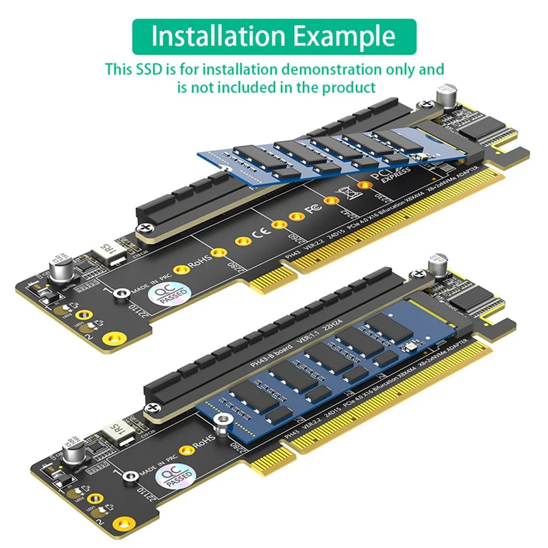 2X محول Nvme Pcie مزدوج، محول Pcie 4.0 X16 إلى Dual Nvme و1X المزيد من محول Pcie X16 (X8 Signal) لمحول M.2 Nvme SSD