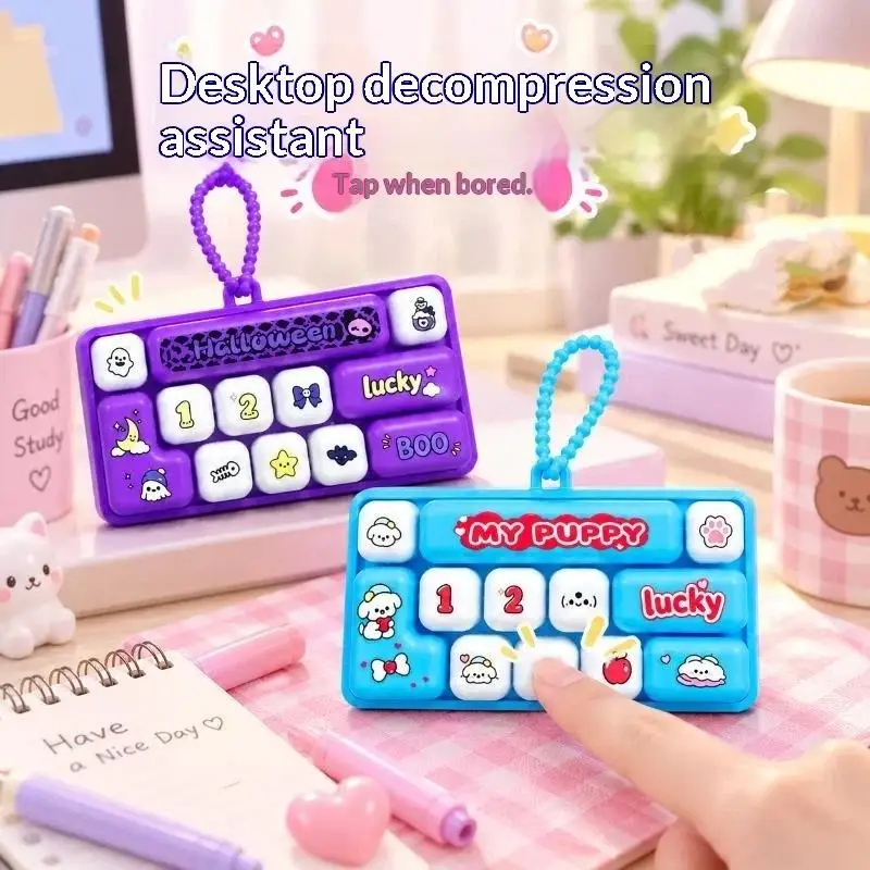 Mini Keyboard Fidget Sensory Toy 12 Grid Animal Pattern Portable Stress Relief Keychain for Travel Carry