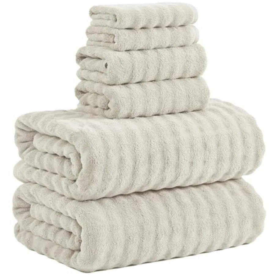 Bath Towels Set 6 Piece for Bathroom, Spa, Gym, Hotel: Microfiber, Cream, Highly Absorbent Quick Dry Ultra Soft