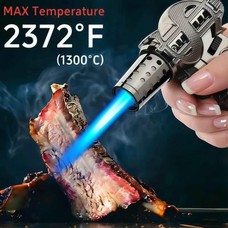 Kitchen Refillable Butane Torch Lighter with Safety & Flame Lock, Windproof Butane Lighter Blow Torch Lighter with Butane Tank Adapters Fit Different Butane Tanks, Jet Lighter with Adjustable Flame ( Butane Not Included )