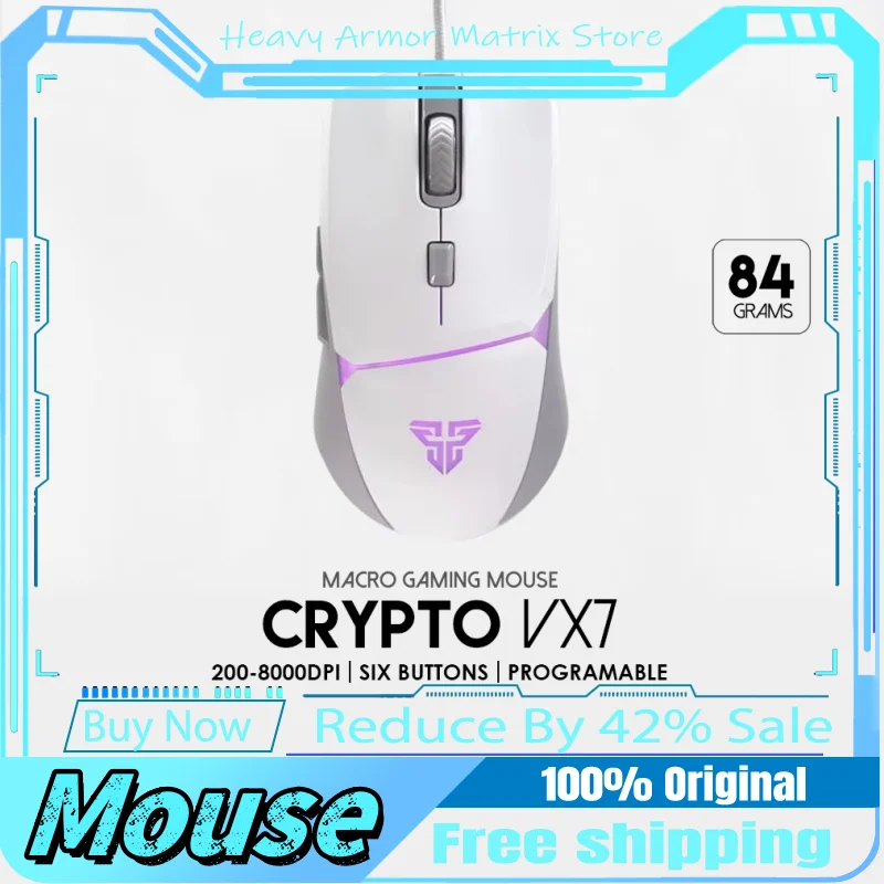 

Проводная игровая офисная мышь Fantech Crypto Vx7, 8000 точек на дюйм, 10 миллионов переключателей, RGB, 6 кнопок, макромы для ноутбуков, ПК, геймерских мышей