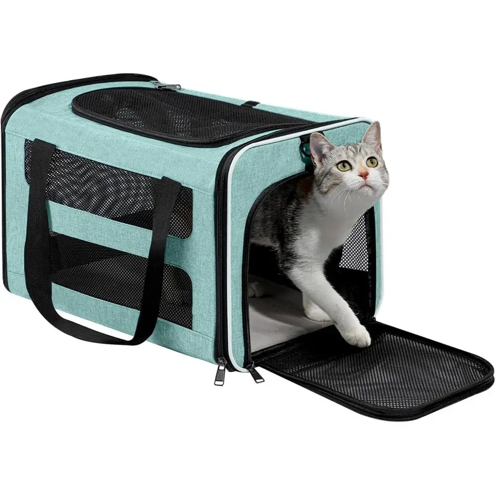 

Дышащая сетчатая сумка-переноска для кошек и собак весом более 15 фунтов, складная клетка для кроликов, цвет бирюзовый