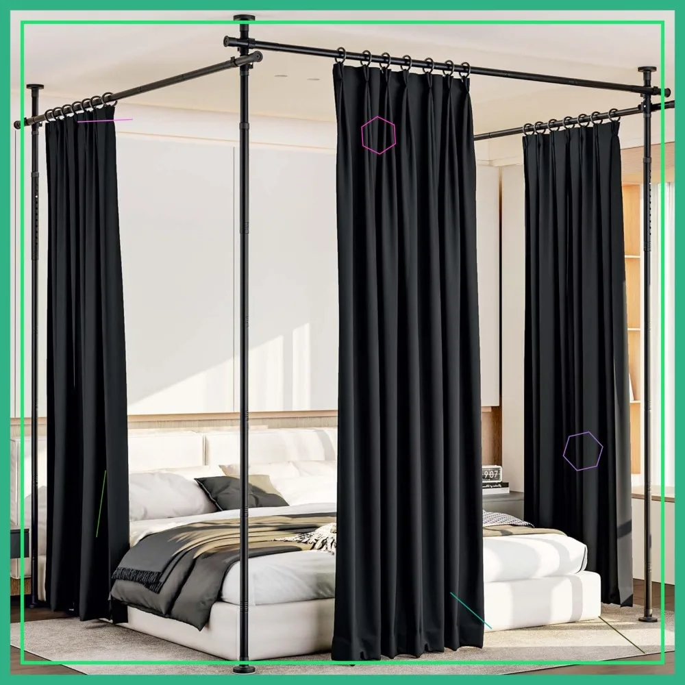 

No-Drill Room Divider Curtain Rod, Wide Portable Metal Panel for Partition, 42-240''W Black