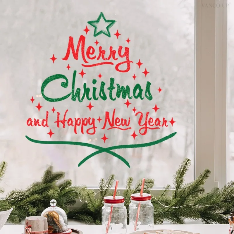 Christmas Decoration Window Stickers Santa Claus Christmas Tree Sticker Xmas Decoration Glass Door Decals Window Clings Stickers