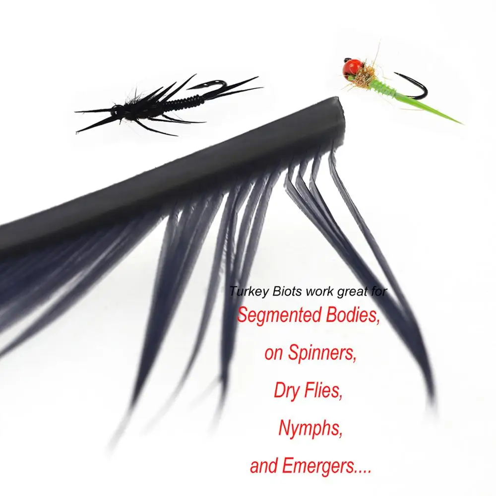 Wifreo 5PCS/bag Wild Turkey Biots Feathers for Split Tails Wrapping Body on Spinner Nymph Dry Flies Emerger Fly Tying Materials