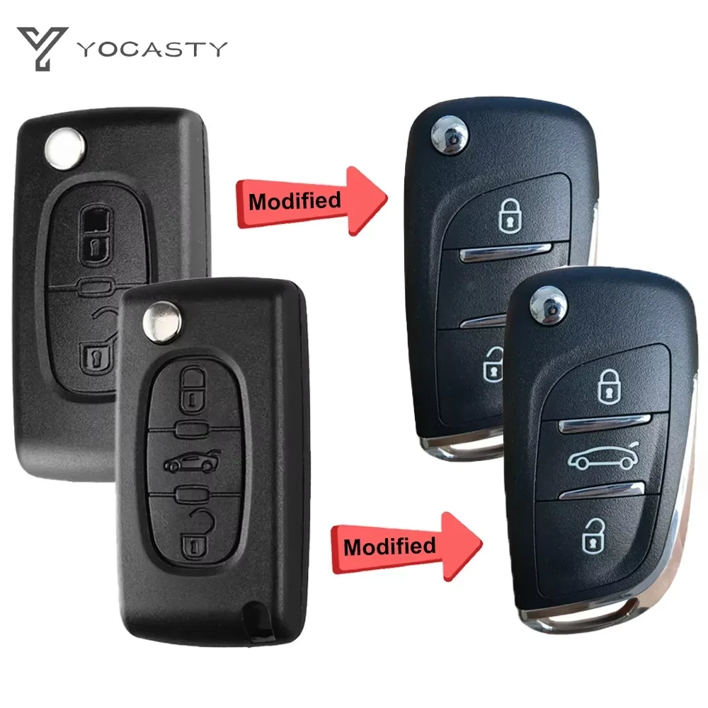 YOCASTY Modified Remote Car Key Shell For Citroen C2 C3 C4 C5 Berlingo For Peugeot 207 307 308 407 607 HU83 VA2