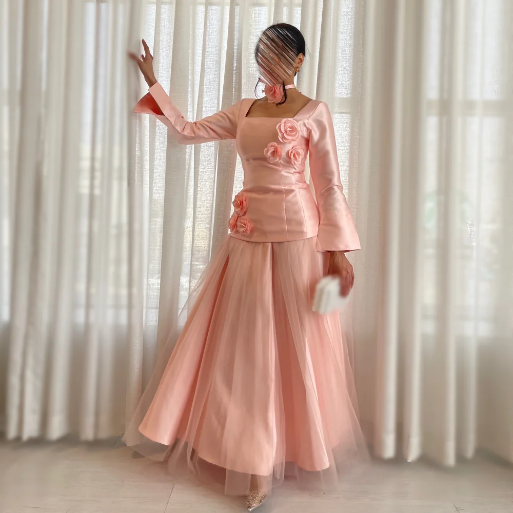 

Customized Grace Flower Square Neck A-line Long Dresses Women's Evening Gowns Bespoke Occasion Elegant Prom Dress