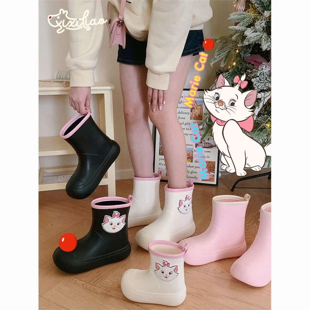 

Новые непромокаемые сапоги Мэри Кот для девочек с героями мультфильмов Диснея, студенческая детская модная нескользящая обувь