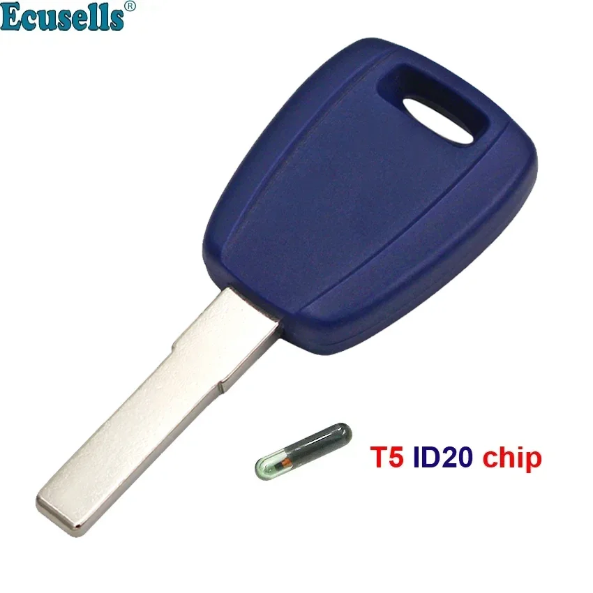 Ecusells Replacement Transponder Key Fob with T5 ID20 Chip SIP22 Uncut Blade Fit for Fiat Bravo Punto Ducato Daily Scudo