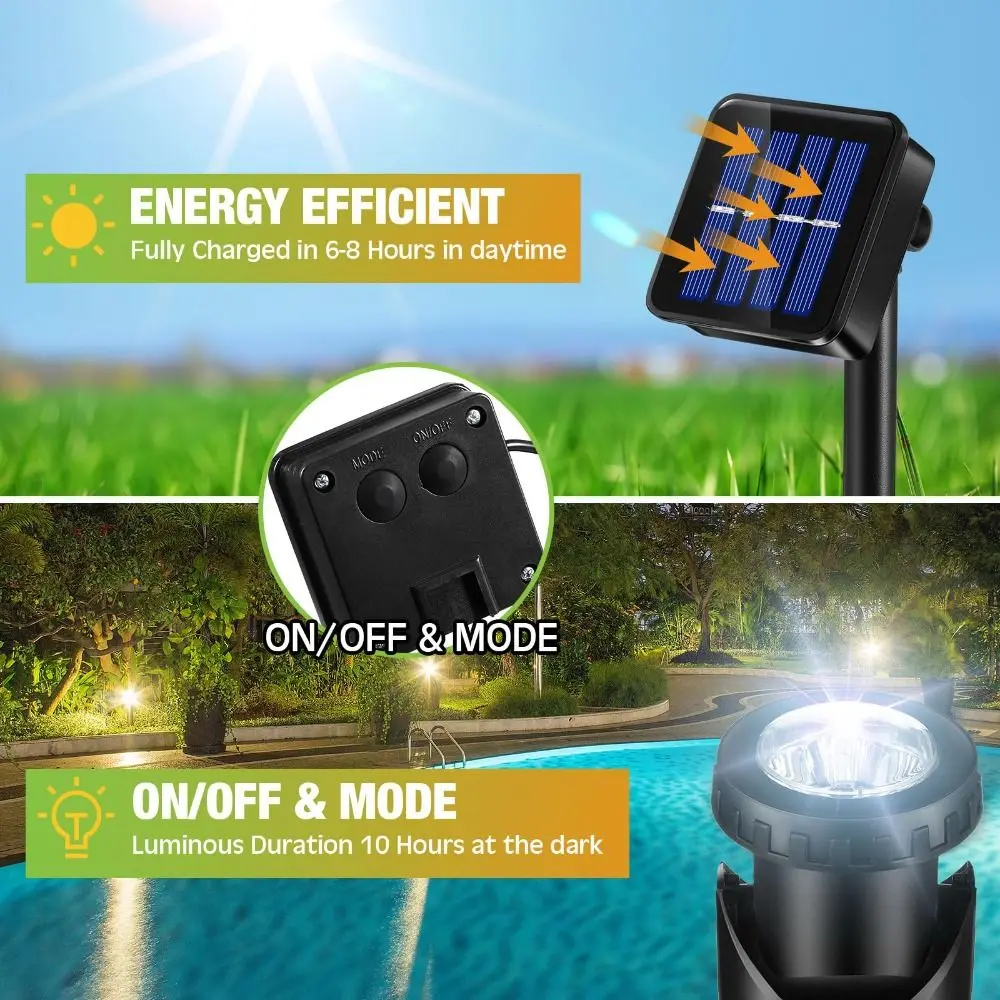 Dual Waterproof Solar Pond Spotlights 1.2V/3.7V Auto On/Off Solar Underwater Lights Submersible LED 6 Solar Lights Lawn Lighting