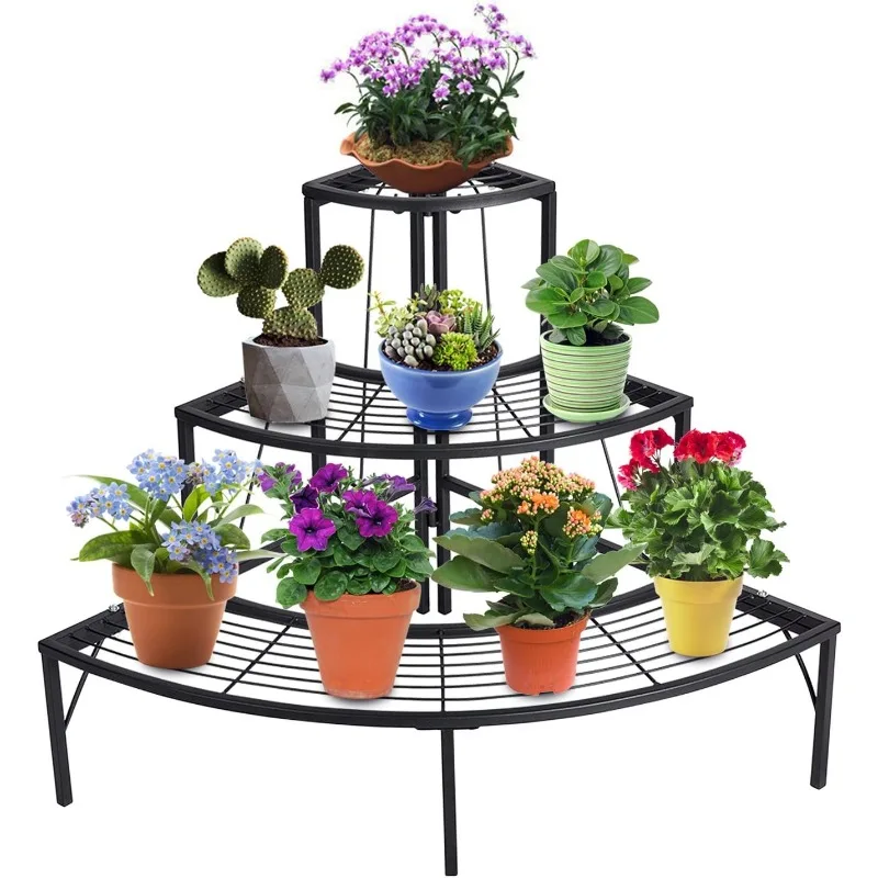 

DOEWORKS 3 Tier Plant Stand Flower Pot Rack, Quarter Round Plant Corner Shelf Planters Display Holder orchid shelves for Indoor