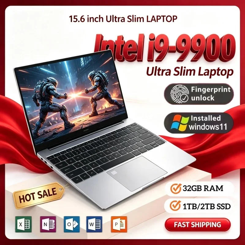 Laptop Intel i9-9900 Ultra-light Portable 2026 Windows11 1/2TB Large SSD 15.6 Inch 16GB/32GB RAM