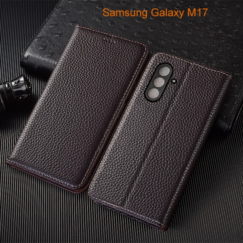 

Genuine Leather Flip Case For Samsung Galaxy M07 M17 Phone Cover Card Cases Litchi Pattern Handmade