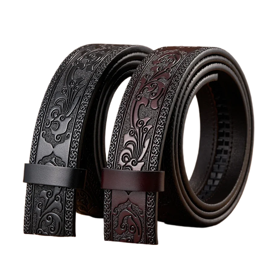 3.5CM wide buckleless cowhide belt high quality suitable for automatic buckle printed business men\'s belt without buckle