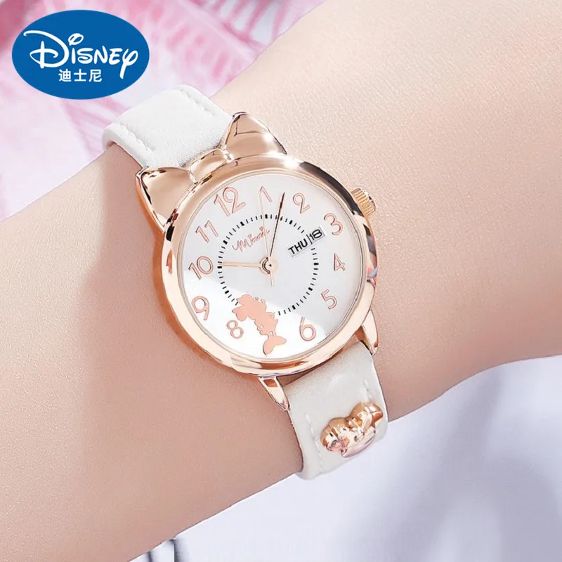 

Disney Girl Minnie Mouse Cartoon Quartz Wristwatch Teenager Student Youth Children Week Date Calendar Waterproof School Clock