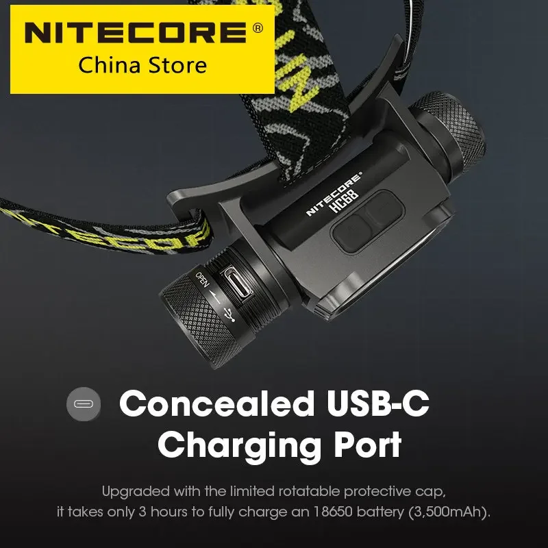 NITECORE HC68 LED Headlamp 2000 Lumen USB Rechargeable Headlight Adjustable Spotlight Floodlight Dual Beam,18650 Li-ion Battery