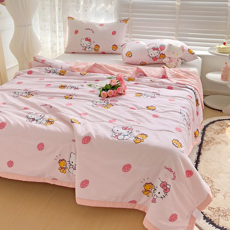 Sanrio Hello Kitty Summer Kids Cool Quilt Kawaii Kuromi Cinnamoroll Home Air Conditioning Quilt Cute Cartoon Cotton Thin Quilt