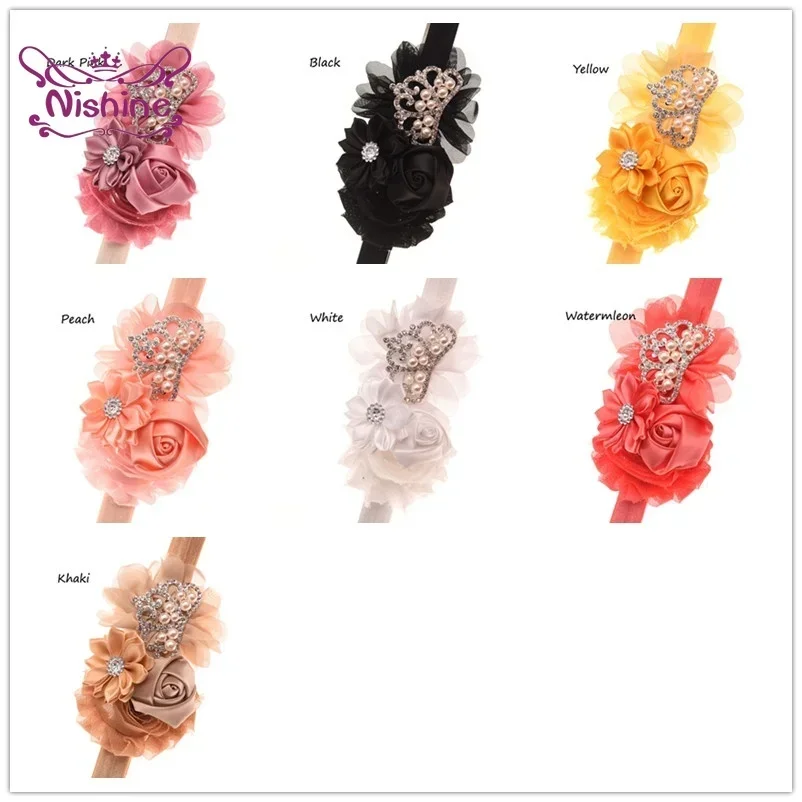 Nishine Chiffon Flower Children Headband Baby Girls Pearl Crown Hair Band Kids Accessories Princess Headwear Photography Props