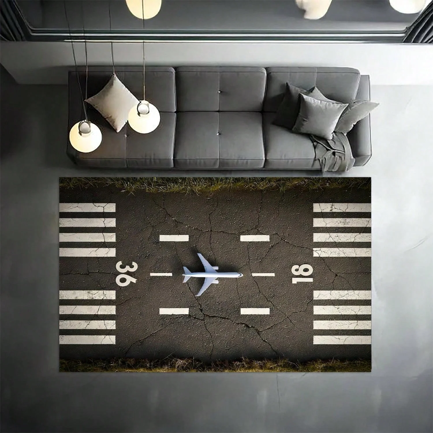 Realistic Asphalt Runway Airport Carpet Play Mat with Interactive Airplane Design, Suitable for Children's Playrooms, Aviation-Themed Carpet, Suitable for C1 Children's Room.