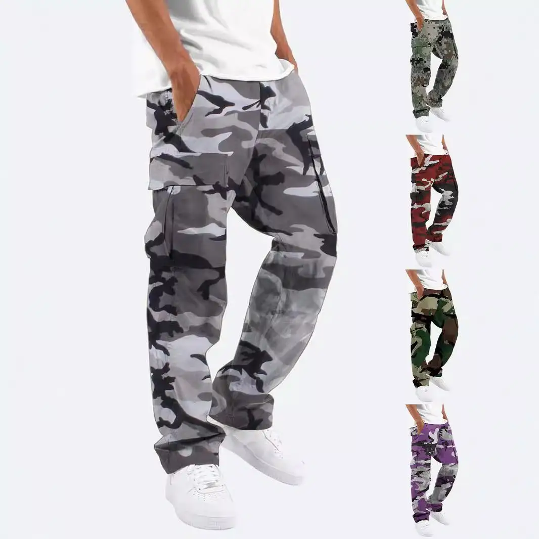 

Men's Casual Work Pants Outdoor Sports Dstring ket Loose Fit Straight Leg Cotton Trousers Youth Summer Camouflage