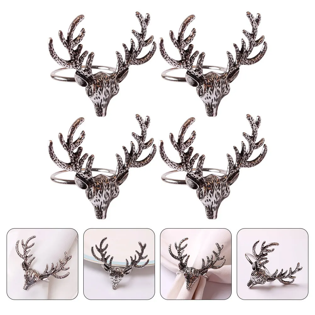 

4Pcs Deer Head Napkin Rings Xmas Party Table Decor Creative Metal Napkin Buckles Festive Dining Decoration Home Restaurant Use