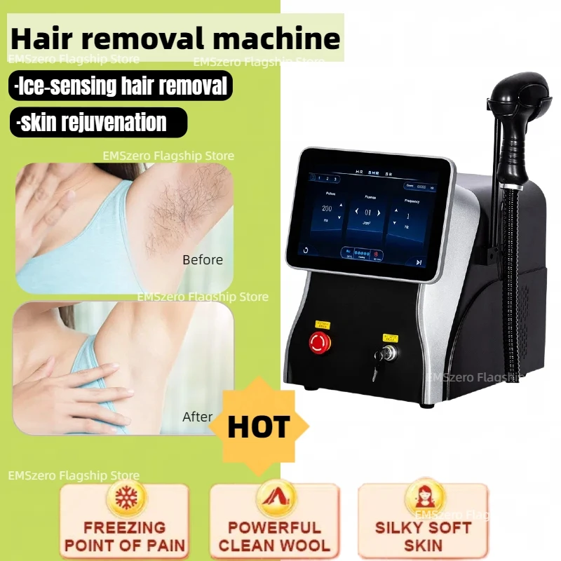 Remoção permanente do cabelo do diodo portátil, remoção do cabelo de 3 ondas, depilação rápida, Painfree, penetração do folículo, dispositivo do rejuvenescimento da pele, 808nm, 2024