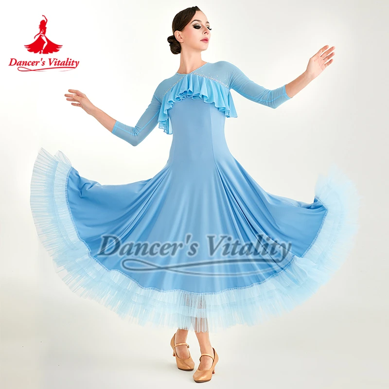 Lake Blue Adult Social Dance Dresses for Women Adult New Style Waltz Foxtrot Practise Clothing Black Quickstep Training Outfit
