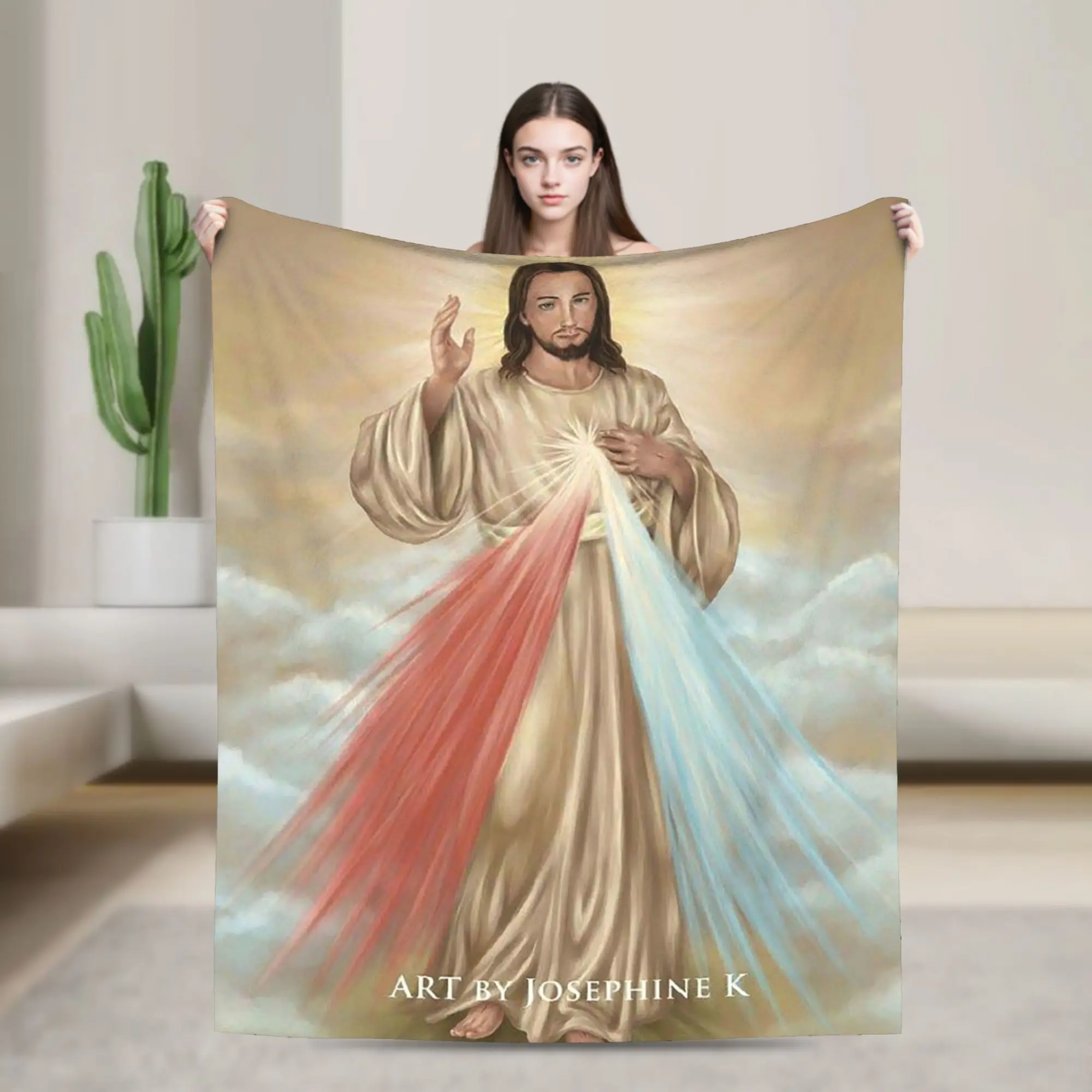 Christian Divine Mercy Flannel Blankets Jesus I Trus in You Custom Throw Blanket for  Sofa Bedding Lounge 200x150cm Bedspreads