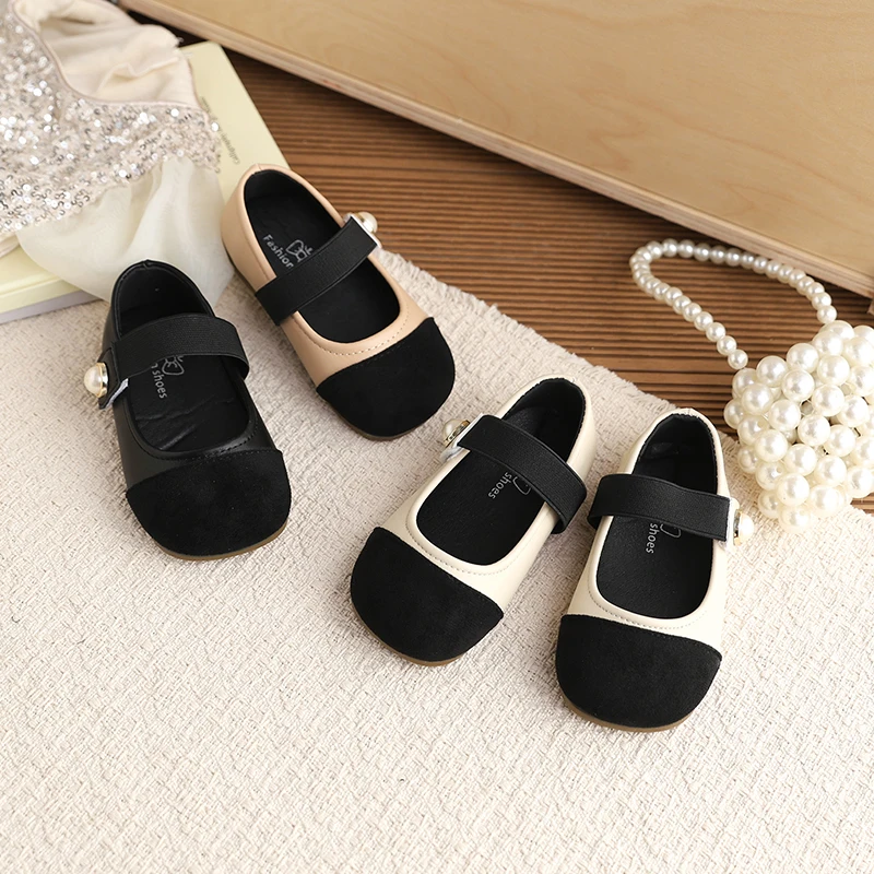 Children Moccasin Shoes Girls Mary Janes Shoes Color Matching Children Pearls Princess Shoes Soft Sole 2026 Spring Autumn New