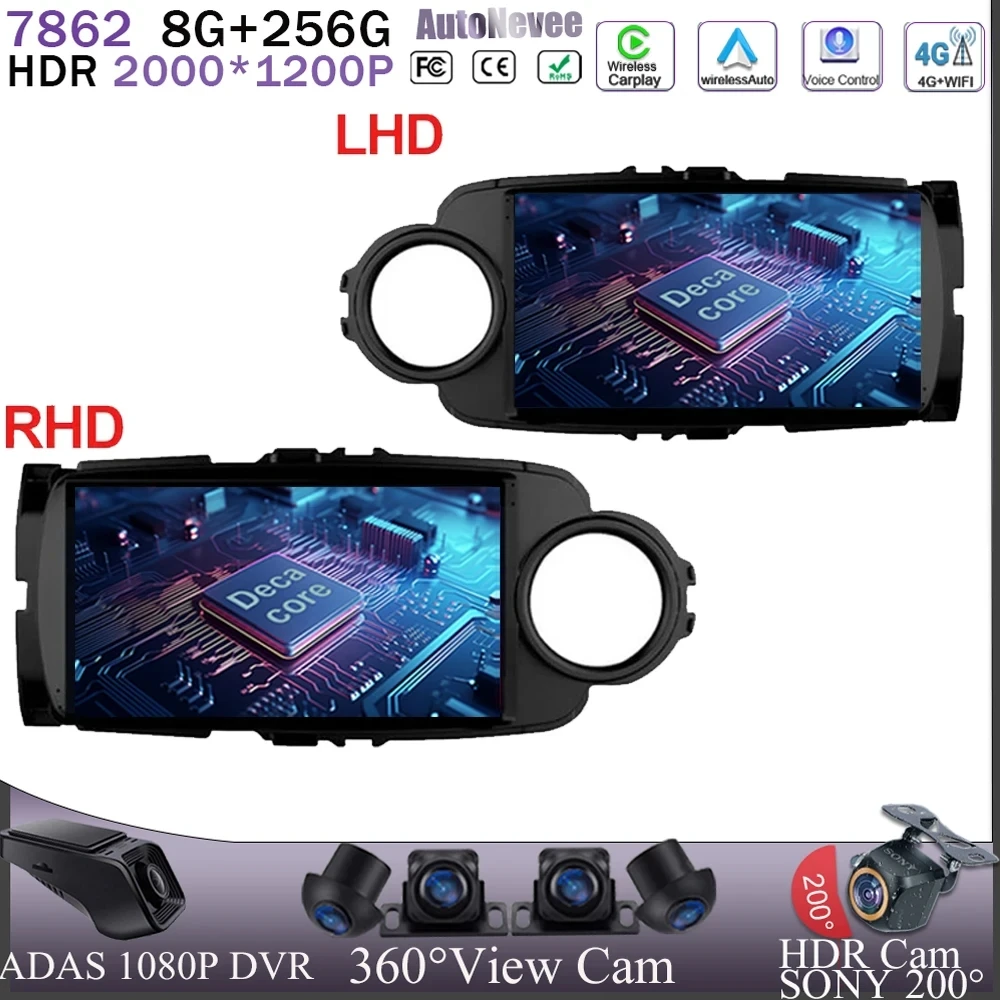 

For Toyota Yaris 2012 2013 2014 - 2017 RHD LHD Car Radio Android 13 Head Screen No 2din Navigation DVD GPS 5G WIFI HDR QLED