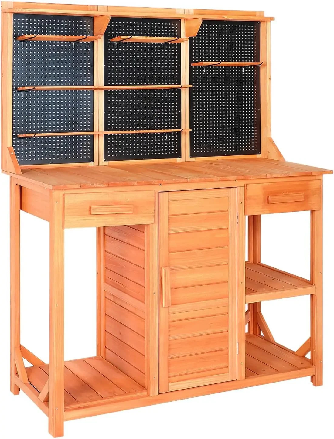 

Outdoor Potting Bench with Double Doors,Drawer Garden Potting Table with Adjustable Shelf/Hooks,Wooden Potting Benches