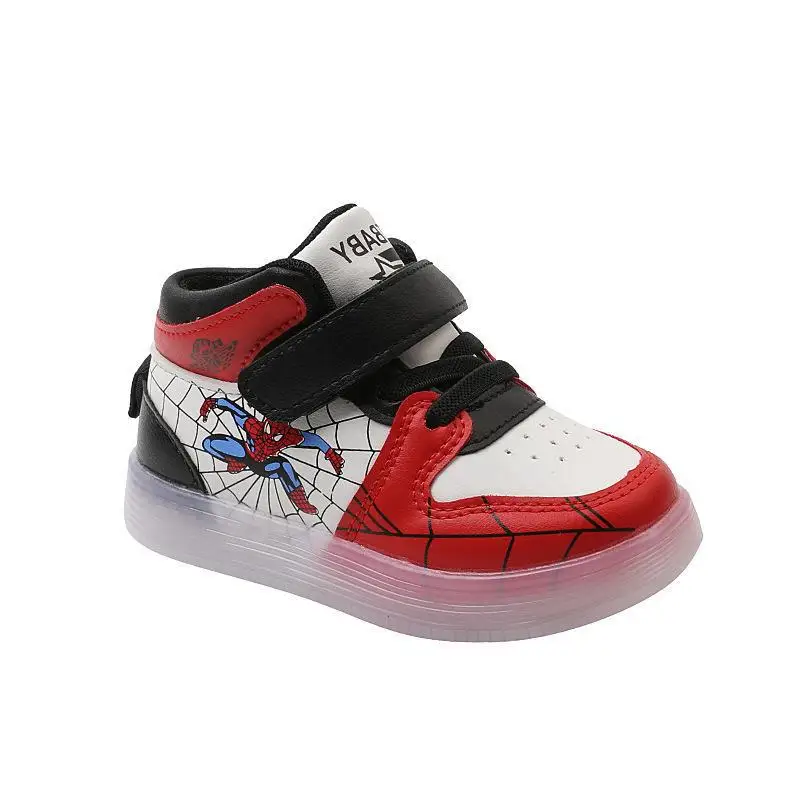 Disney Kinder LED leichte Schuhe Mode Aoger Spiderman Jungen Turnschuhe Mädchen Cartton Freizeit schuhe atmungsaktive Kinder Sportschuhe