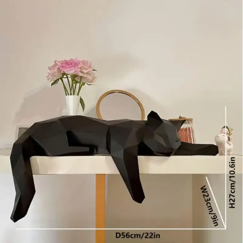 Neue schwarz-weiße Katzenstatue - Geometrische moderne Raumdekoration Figur Skulptur für Zuhause Büro als Tisch-, Regal- oder Schreibtischdekoration Liegende Katze