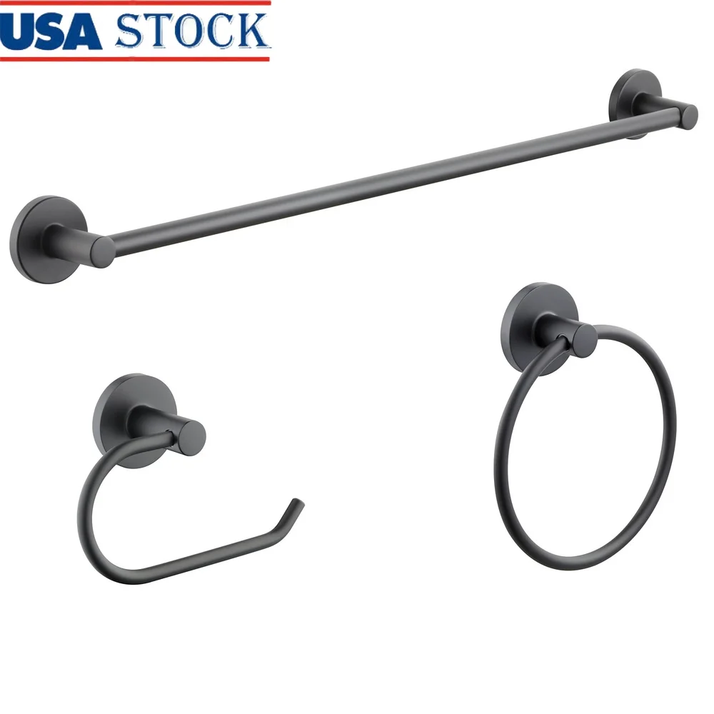 

Современный круглый набор аксессуаров для ванной из 3 предметов, вешалка для полотенец, кольцо для полотенец, держатель для туалетной бумаги, матовый черный, прочный металл, простая установка