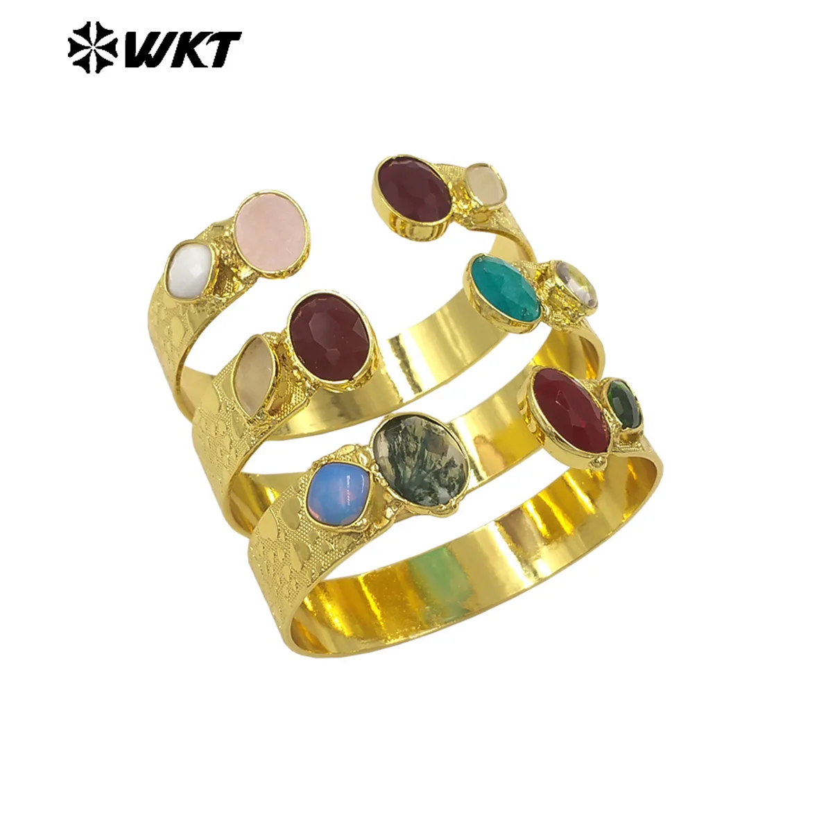 

WT-B706 Wholesale Special Beautiful Gemstone Colorful Bangle Can Be Adjustable With 18k Real Gold Plated For Women Commuter