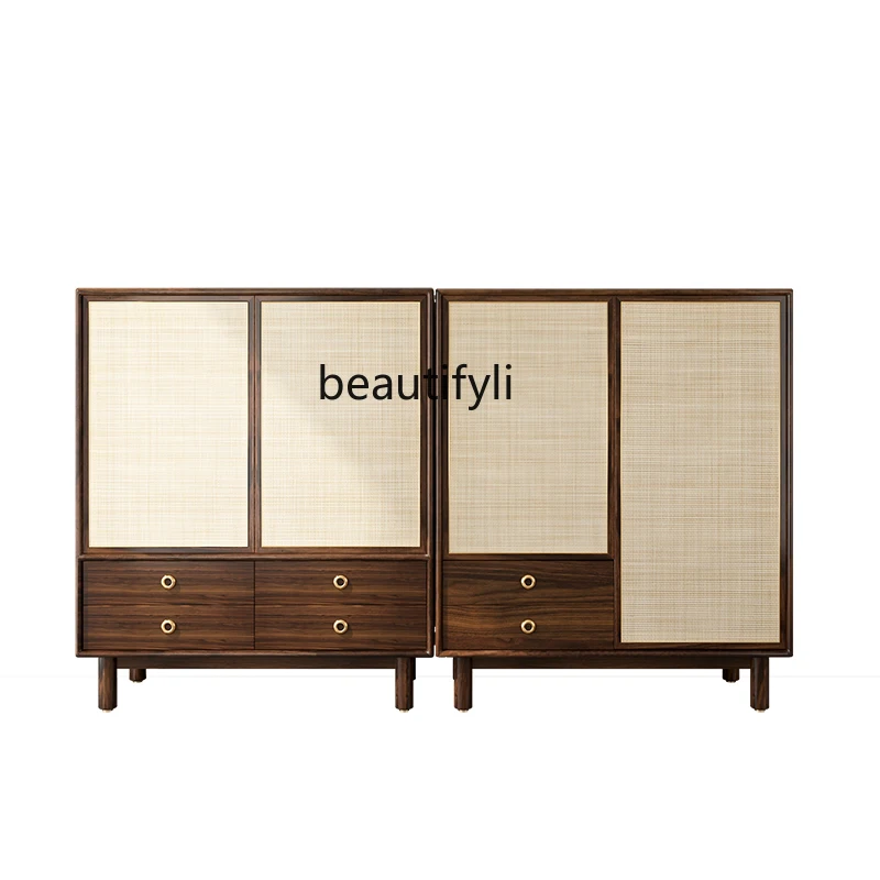 Sili Style Solid Wood Chest of Drawers Bedroom Storage Cabinet B & B Rattan Storage Material Wood Color Locker