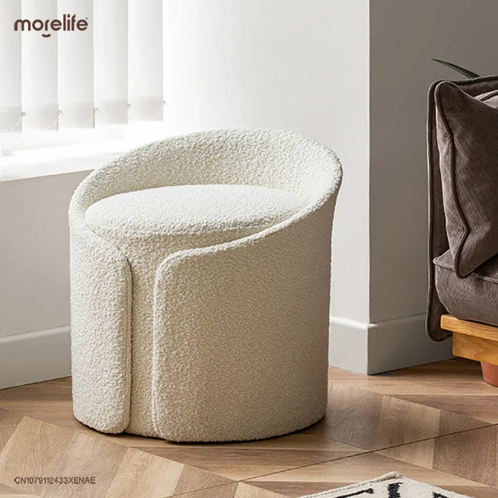 

Nordic Creative White Cashmere Lamb Makeup Stool Living Room Minimalism Circular Sofa Stools Shoe Replacement Bench Furniture