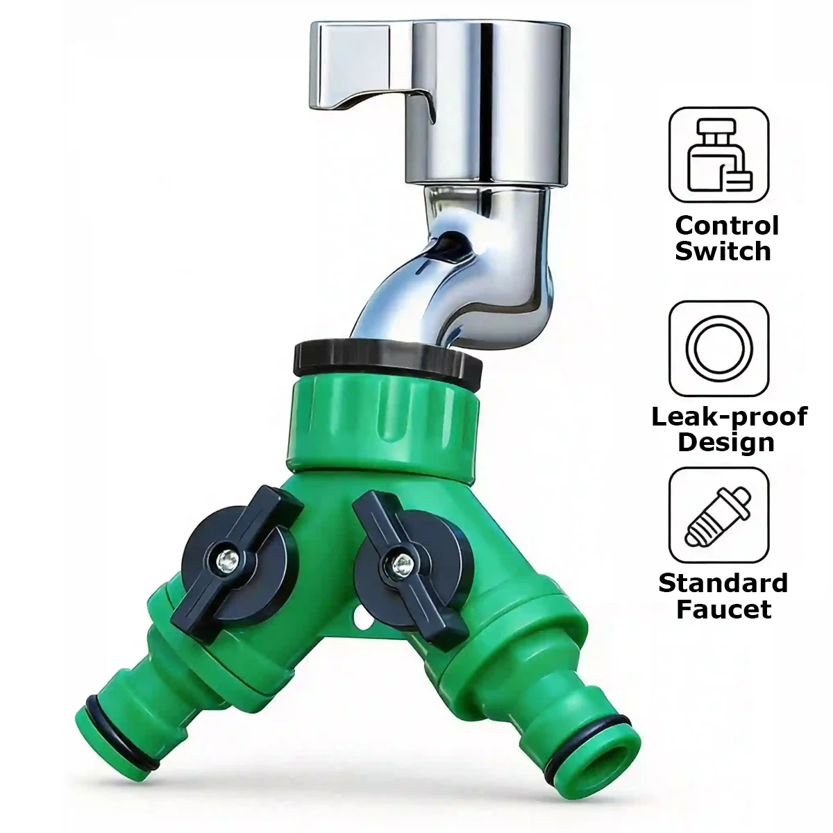 Universal 2-Way Thread Y Type Garden Tap Splitter Adjustable Switch Water Hose Connector Fitting for Yard Lawn Watering System