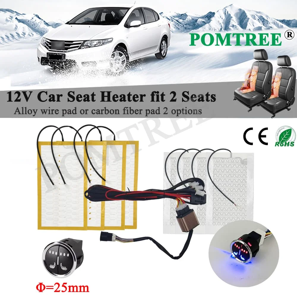 New Build-in Car Seat Heater Kit Fits 2 Seats Universal Alloy Wire/Carbon Fiber Heating Pad Single 3-level Control Switch