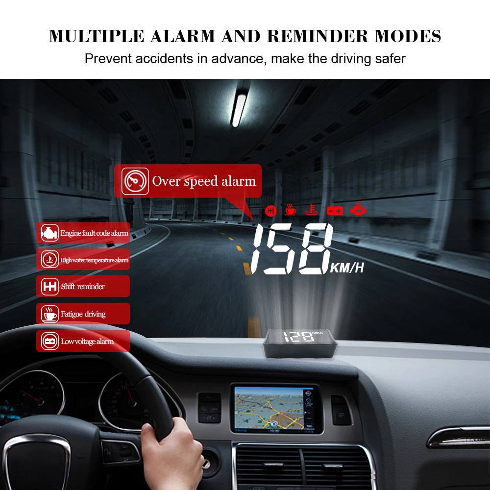 

A100S Car OBDS HUD Display Windshield Projector Speedometer Water temperature Gauge Voltmeter Display Car Electronics Overspeed