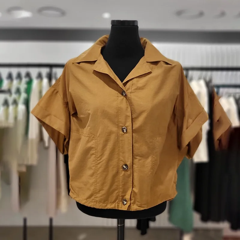 

Утягивающий Cheered irt Commute Friendly ort Sve Плиссированный отложной воротник Универсальный маленький топ Корейский Sle Busin Casual