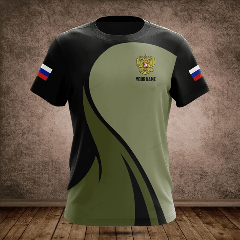 Customized Summer Casual Russia Flag ArmyGreen Graphic T-shirts Cool O-neck Men's Fashion Jersey Fast Dry Short Sleeve Tops