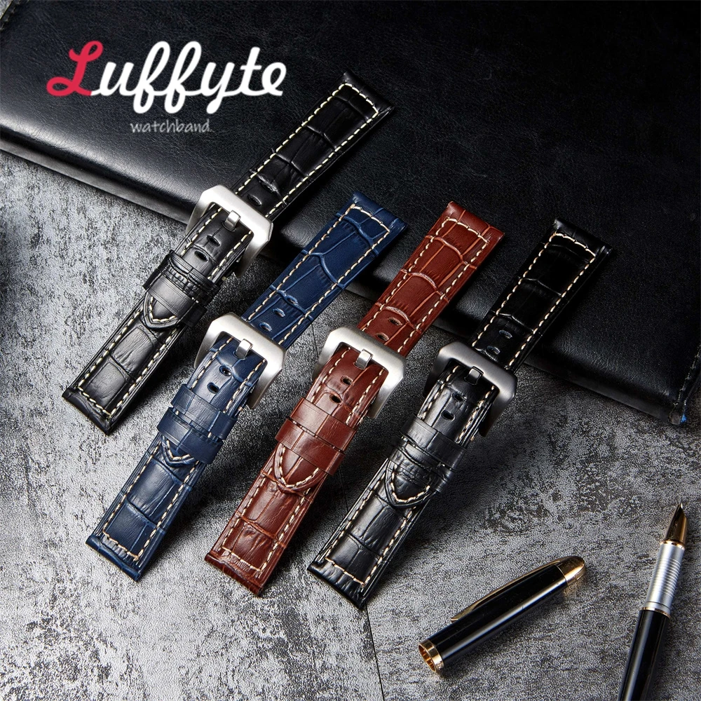 ธุรกิจVINTAGEของแท้หนัง 20 มม.22 มม.24 มม.26 มม.สีดําสีน้ําตาลผู้ชายสายคล้องอุปกรณ์เสริมสายรัดข้อมือ