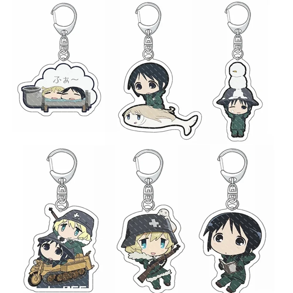 Fashion Anime Girls Last Tour Keychain Kawaii Chito and Yuri Cartoon Figures Acrylic Key Chain Backpack Bag Pendant Ornament