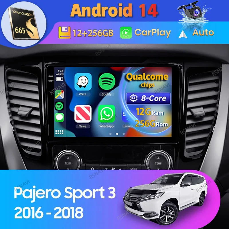 

Android 14 Car Radio Carplay Auto For Mitsubishi Pajero Sport 3 2016 2017 2018 Navigation DSP 2 Din Video Player WIFI+4G Stereo