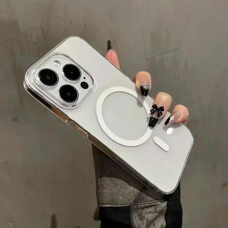 Funda de plástico duro transparente ultrafina para iPhone, 15, 14, 13, 12 Pro Max Plus, Magsafe, carga inalámbrica, cubierta magnética transparente para PC