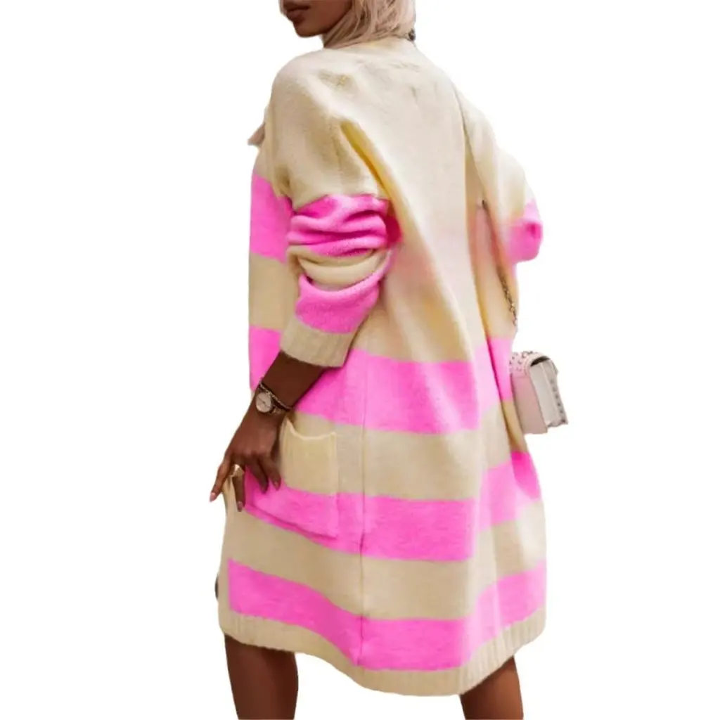 

Women's Loose Long Cardigan Sweater New Fashion Contrast Color Style Women's Knitwear