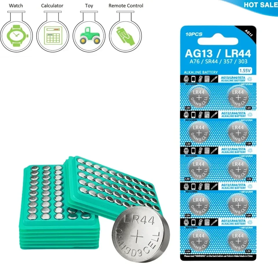50-100PCS 1.55V LR44 AG13 LR1154 357 SR44 RW82 SR1154 SP76  A76 Battery Zinc Manganese Button Battery For Watch Toys