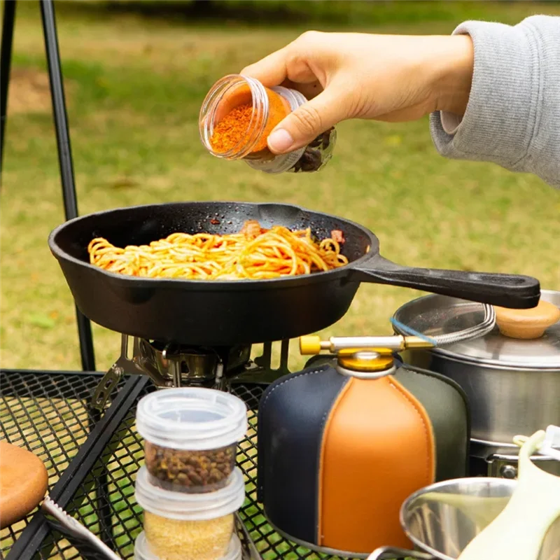 Y49A-Outdoor Portable Camping Spice Kit Spice Container Bag With 5 Clear Seasoning Bottles Travel Condiment Container Set