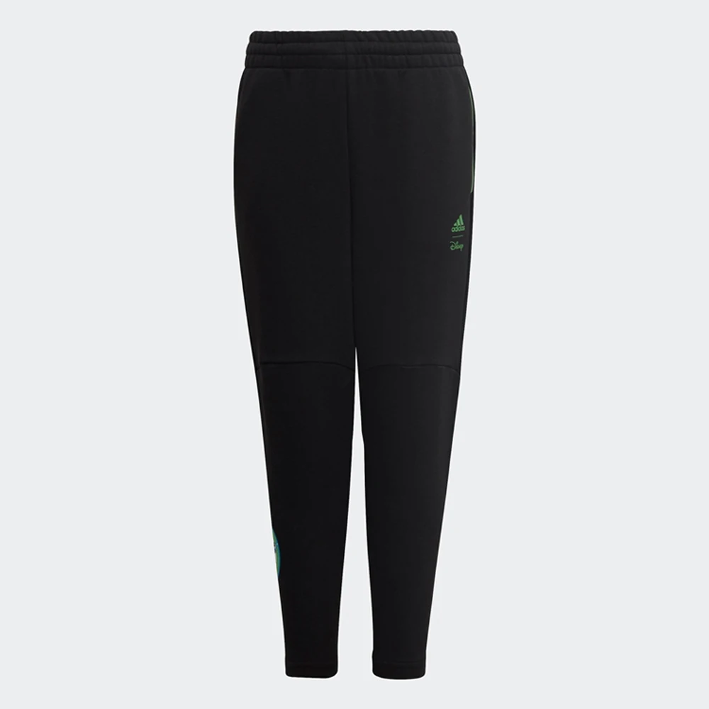 

Adidas Kids' Black Track Pants Disney Collaboration Elastic Waistband Contrast Green Logos Durable Fabric for Sports Casual Dail